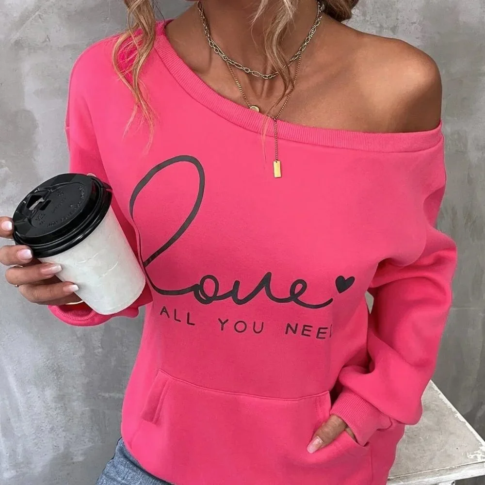 Pink Preppy Womens Heart & Slogan Graphic Kangaroo Pocket Sweatshirt - Picture 5 of 5